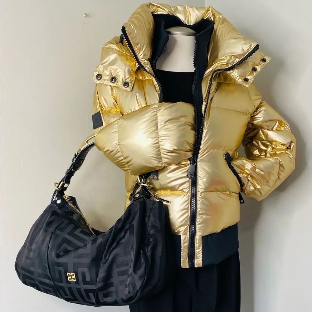 🛍️SAM New York Womans Bungalow Down Puffer Jacket Coat Size M Gold Hooded - Picture 7 of 16